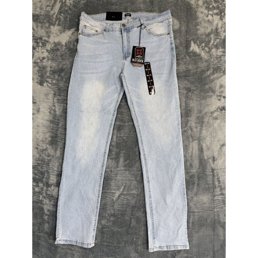 Blu Rock 4-Way Stretch Denim Flex Jeans Light Wash 34x31 NWT